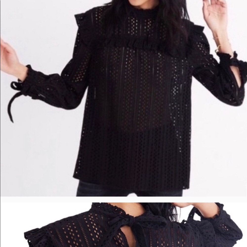 Madewell Eyelet Mockneck Ruffle Top
